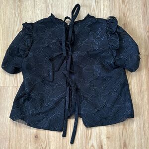 Luba by Hannah Payne Black Lace Short Sleeve Blouse with 3 Ties Size 6